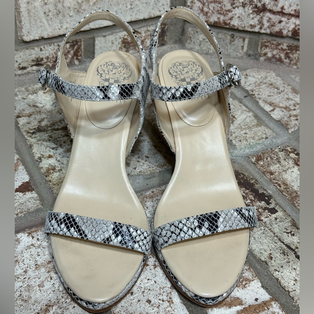 Vince Camuto Lynona Snake Print Ankle Strap Heeled Sandals Open Toe